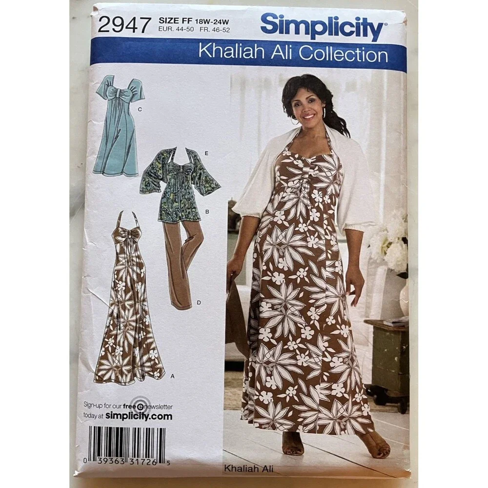 Simplicity Pattern 2947 Women's Dress Top & Pants Khaliah Ali Sz 18W-20W-22W-24W